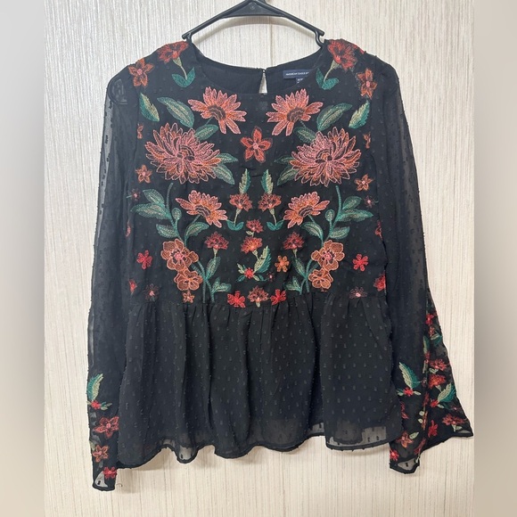American Eagle Floral Embroidered Peplum Top Size XS - Picture 1 of 8